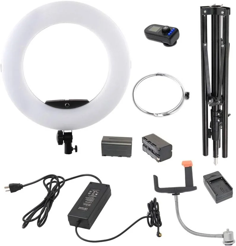 نور پرکننده ریموت کنترل بی‌سیم حلقه نور سفید کننده عکاسی FE-480II AC و DC دوگانه دمای رنگ لامپ حلقه ای برای آرایش زنده (رنگ: مشکی، سایز: 45x18x45cm)