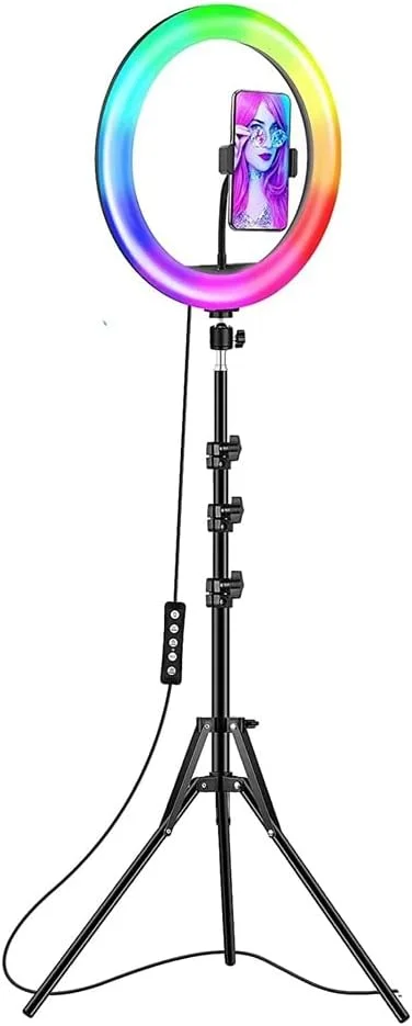 نور حلقه ای نرم 26 سانتی متری RGB با ریموت کنترل و پایه سه پایه، مناسب برای نورپردازی عکاسی، فیلمبرداری سلفی