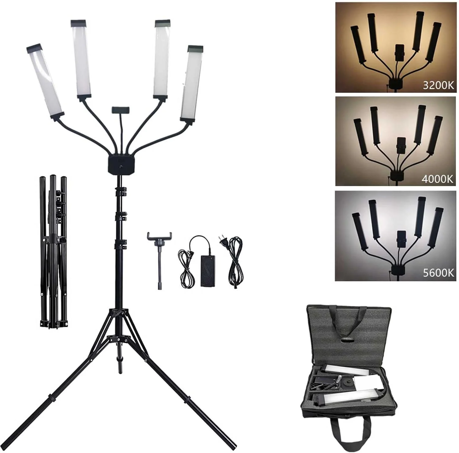 لوستر مدرن سقفی با نور ال ای دی حلقه‌ای، نور ال ای دی حلقه‌ای حرفه‌ای برای عکاسی و افزایش زیبایی، نور ال ای دی چهار بازویی برای پر کردن نور، مناسب برای پخش زنده سلفی افراد مشهور