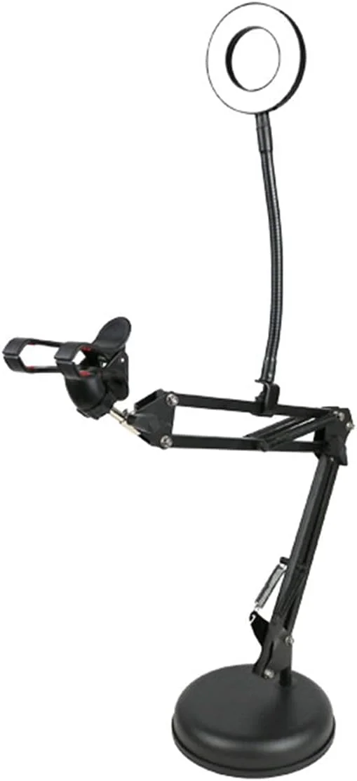 پایه نگهدارنده گوشی موبایل گردن غازی، پایه تلفن همراه با قابلیت چرخش 360 درجه، بازوی انعطاف پذیر با نور حلقه ای LED، نور پرکننده برای آرایش ویدئویی، عکاسی سلفی، هولدر تنبل