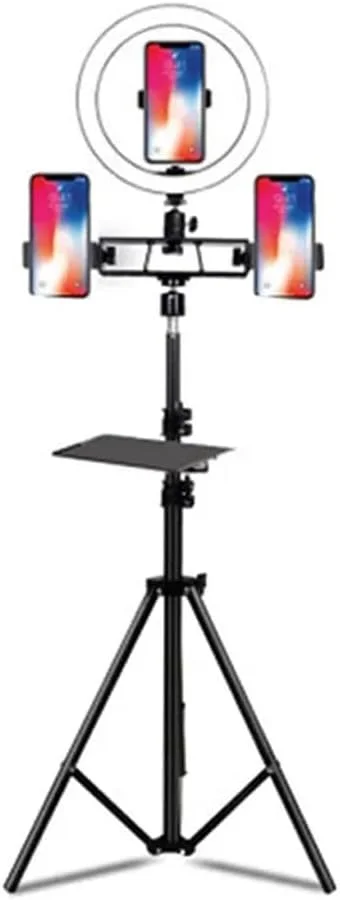نور حلقه ای LED سلفی 10 اینچی با پایه نگهدارنده گوشی و سه پایه برای آرایش
