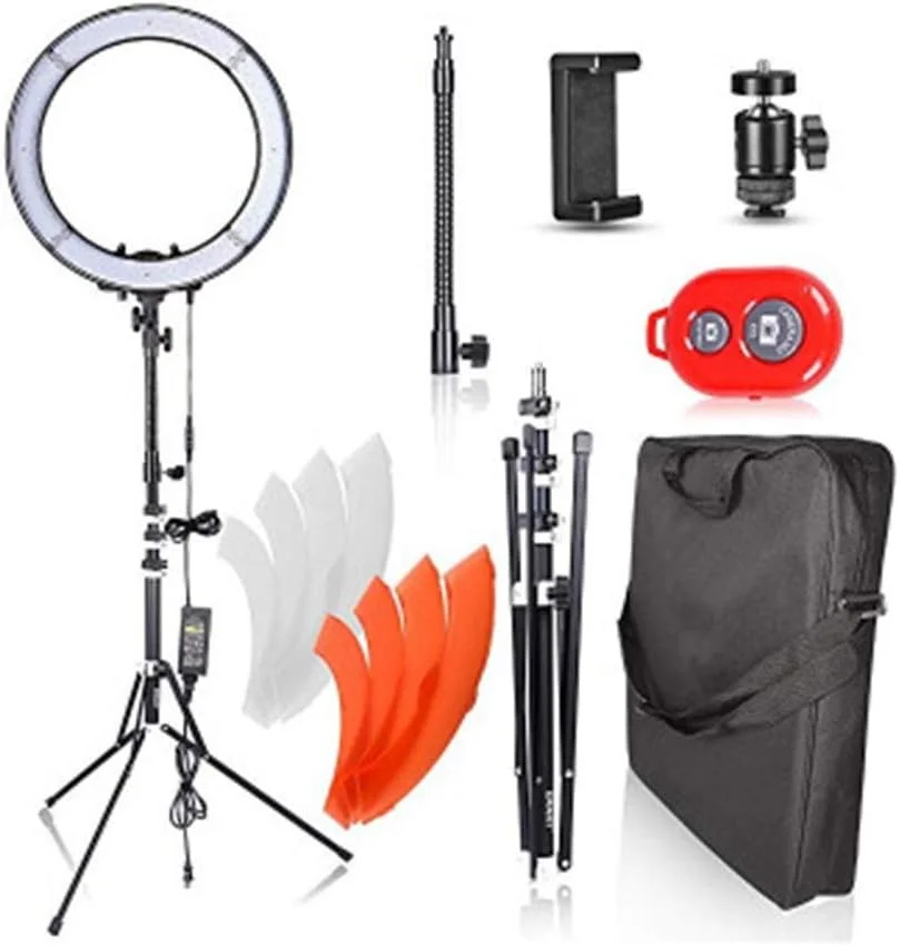 نور پرکننده رینگی 18 اینچی، فلاش رینگ لایت LED، نور زنده سلفی موبایل با پایه رینگ لایت (رنگ نمایش داده شده، اندازه: 18 اینچ)