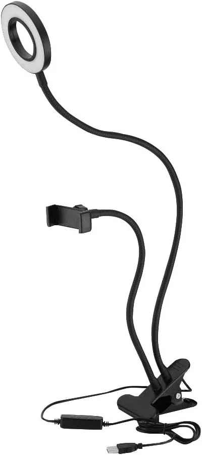 نور حلقه ای سلفی قابل حمل، هولدر رومیزی بازوی بلند 360 درجه LED برای پخش زنده آرایش، نور حلقه ای کوچک LED دوربین برای پخش زنده آرایش ویدیوهای یوتیوب عکاسی