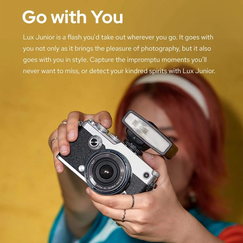 فلاش دوربین رترو Morelian Lux Junior GN12 دمای رنگ 6000K حالت های خودکار و دستی قدرت فلاش 1/1-1/64 فاصله کانونی 28 میلی متر جایگزین برای دوربین های کفشک دار Canon Nikon Sony Fuji Olympus