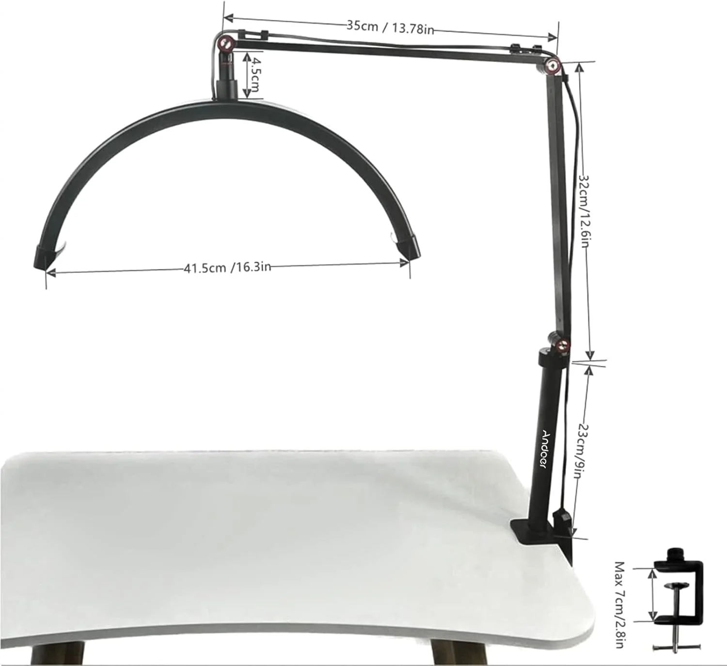 نور ویدئویی LED رومیزی مدل Morelian HD-M3X، نور نیمه ماه قابل تنظیم 3000K-6000K با پایه فلزی گیره دار برای آرایشگاه، پخش زنده و نور کنار تخت