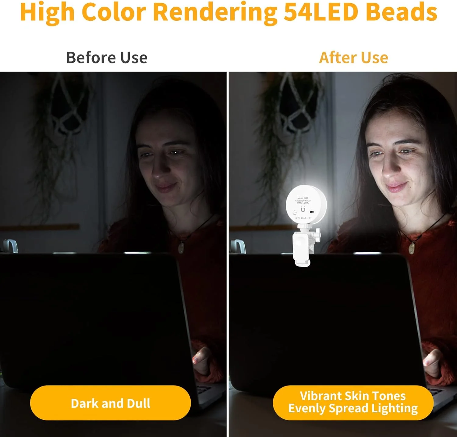 نور سلفی 54 LED با قابلیت شارژ و گیره قابل تنظیم با 3 حالت نور، نور سلفی گیره ای قابل حمل برای آیفون، تلفن، لپ تاپ، دوربین، سلفی، تماس های زوم و کنفرانس ویدیویی (سفید) نور سلفی 54 LED با قابلیت شارژ و گیره قابل تنظیم با 3 حالت نور، نور سلفی گیره ای قابل حمل برای آیفون، تلفن، لپ تاپ، دوربین، سلفی، تماس های زوم و کنفرانس ویدیویی (سفید)