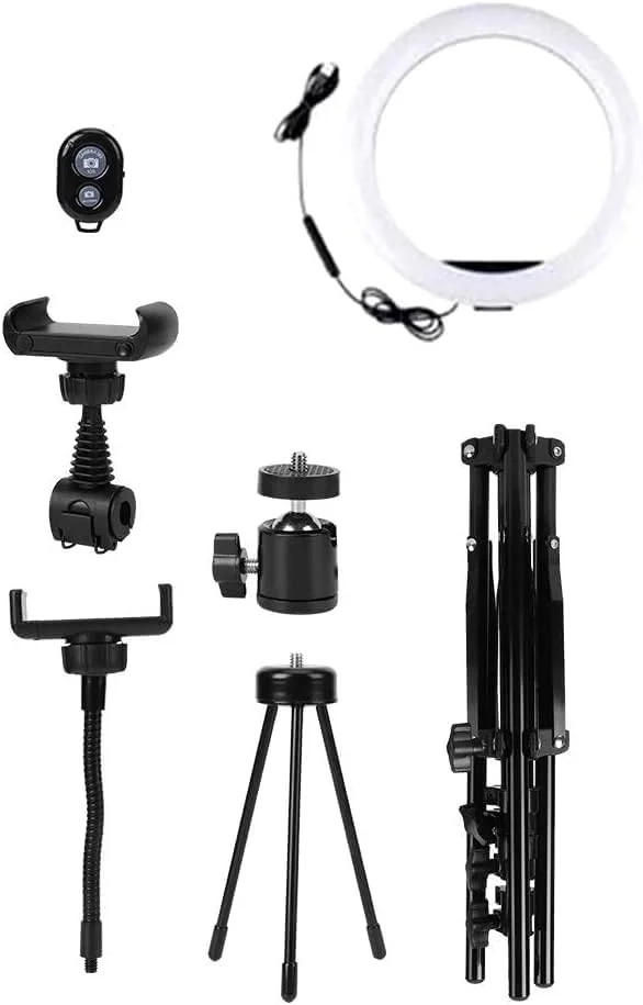 نور حلقه ای زنده، نور پرکننده حلقه ای قابل حمل و قابل تنظیم 12 اینچی با یک نگهدارنده تاشو نور برای پخش زنده