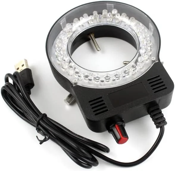 حلقه نور LED سفید قابل تنظیم 6500K 5500K USB، چراغ روشنایی برای استریو میکروسکوپ صنعتی، دوربین، ذره بین، آداپتور DC 5V (رنگ: مشکی)