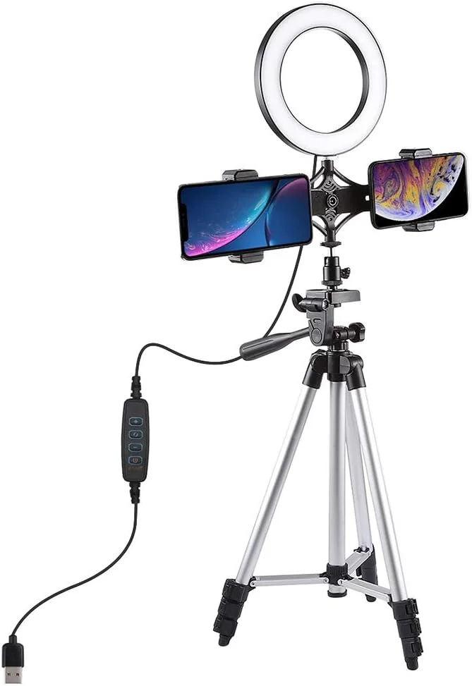 حلقه نور ال ای دی Fawoonu با پایه نور، سه پایه رومیزی کوچک 6.3 اینچی با قابلیت تنظیم نور، 3 حالت نورپردازی، تغذیه از طریق USB و 10 سطح روشنایی برای پخش شبکه، سلفی، آرایش صورت