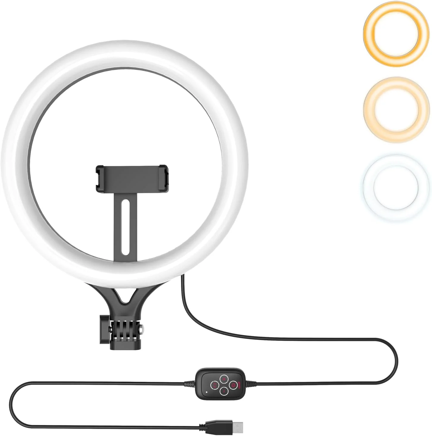 حلقه نور 10 اینچی، حلقه نور دیمرپذیر با 2 سر توپی یونیورسال، بخشی از حلقه نور LUOLED با پایه