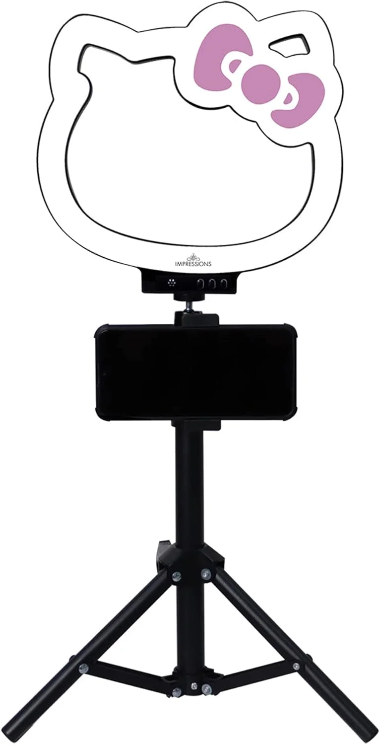 حلقه نور رومیزی 10 اینچی RGB ایمپرشنز ونتی هلو کیتی با پایه و نگهدارنده تلفن، چراغ های سلفی LED با حالت های رنگین کمانی، حسگر صدا برای ایجاد جلوه نوری با ضرب آهنگ موسیقی، مناسب برای TikTok