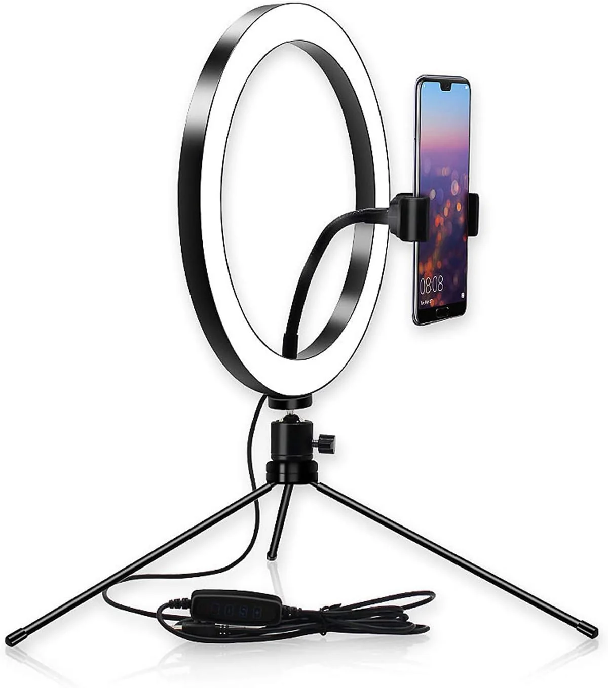 نور حلقه ای Irovami، چراغ LED دایره ای 10 اینچی USB برای آرایش، لامپ عکاسی دیمر پذیر با گیره تلفن شلنگی، 10 سطح تنظیم روشنایی، 3 حالت نور برای نور سلفی آرایش زنده