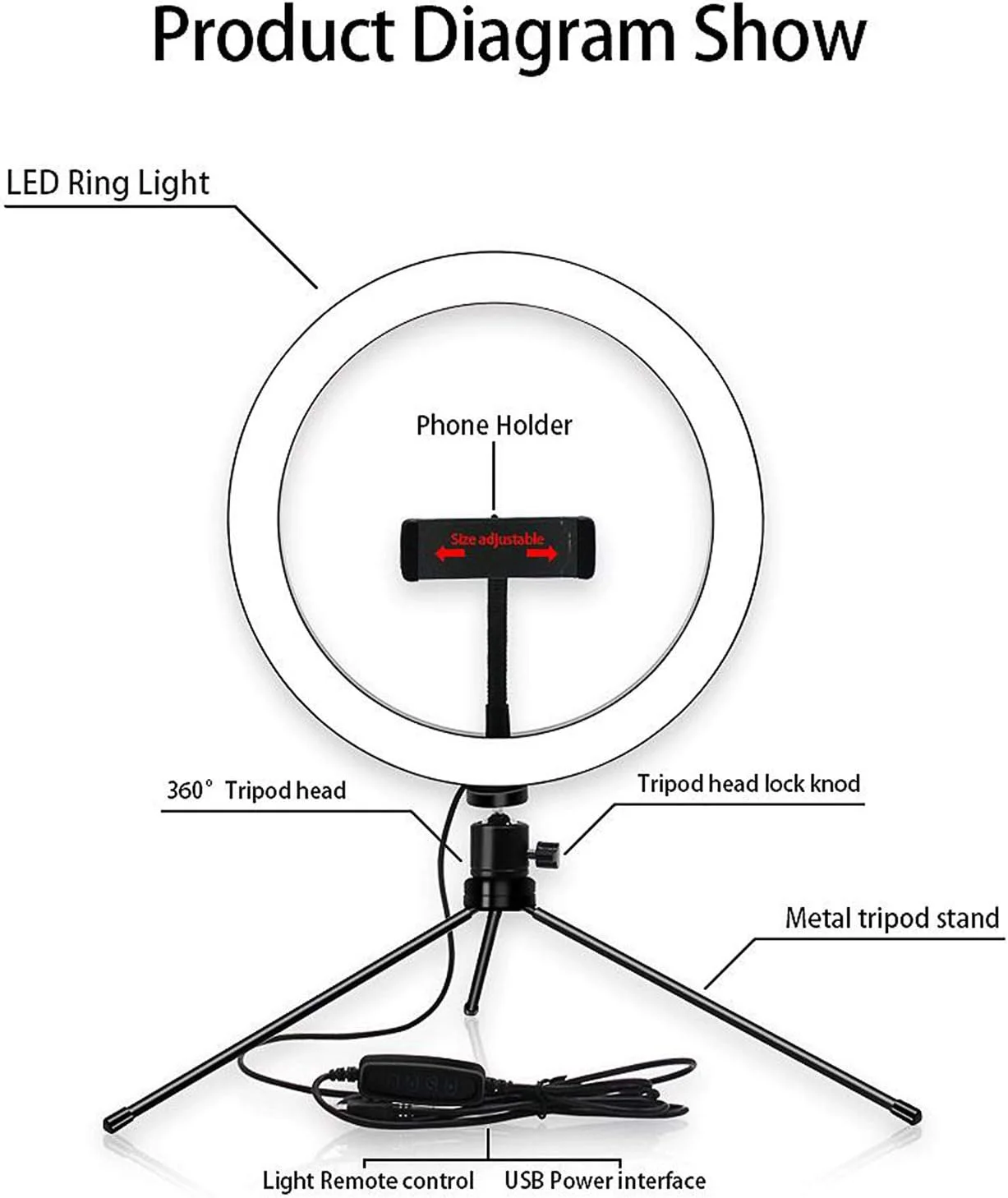نور حلقه ای Irovami، چراغ LED دایره ای 10 اینچی USB برای آرایش، لامپ عکاسی دیمر پذیر با گیره تلفن شلنگی، 10 سطح تنظیم روشنایی، 3 حالت نور برای نور سلفی آرایش زنده نور حلقه ای Irovami، چراغ LED دایره ای 10 اینچی USB برای آرایش، لامپ عکاسی دیمر پذیر با گیره تلفن شلنگی، 10 سطح تنظیم روشنایی، 3 حالت نور برای نور سلفی آرایش زنده