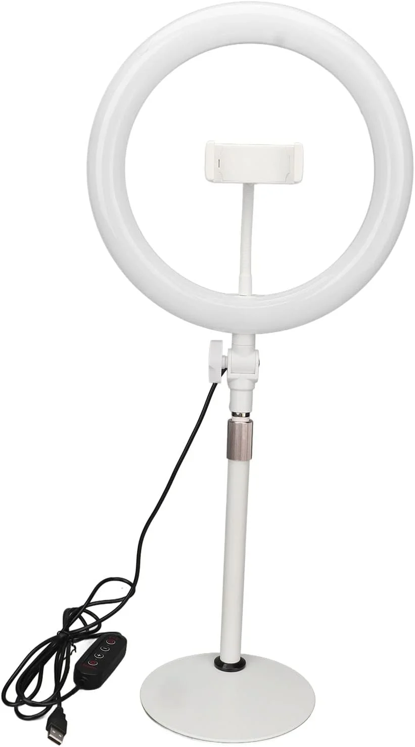 نور سلفی RGB ده اینچی با پایه و نگهدارنده تلفن، چراغ LED با قابلیت تنظیم ارتفاع برای فیلمبرداری و آرایش