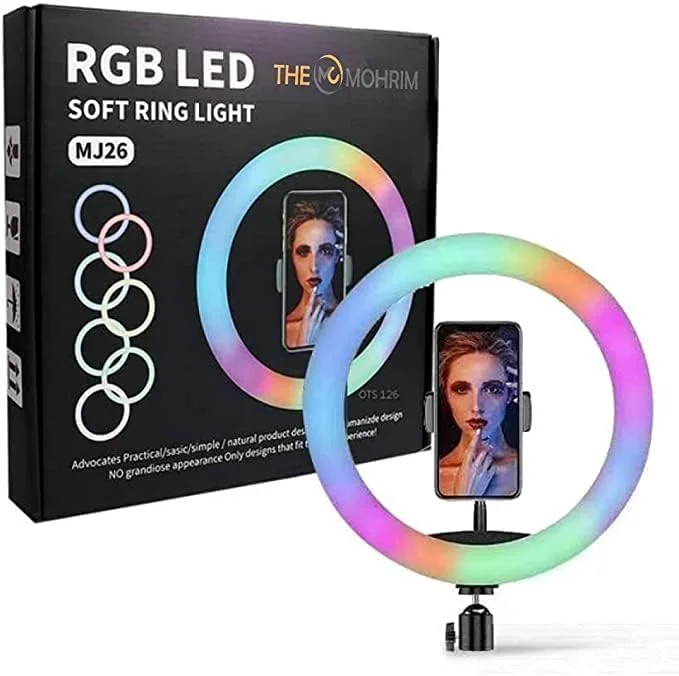 نور حلقه ای نرم ال ای دی RGB، نور حلقه ای فلاش RGB برای فیلمبرداری دوربین، تلفن هوشمند، یوتیوب و نور آرایش - بهترین نور برای تیک تاک و یوتیوبرها