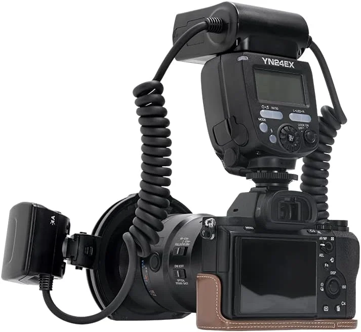 فلاش ماکرو Yongnuo YN24EX S، GN18 TTL با 2 هد فلاش و 7 حلقه آداپتور، برای دوربین های سونی a6600 a6500 a6400 a7R4 a7R3 a7S3 فلاش ماکرو Yongnuo YN24EX S، GN18 TTL با 2 هد فلاش و 7 حلقه آداپتور، برای دوربین های سونی a6600 a6500 a6400 a7R4 a7R3 a7S3