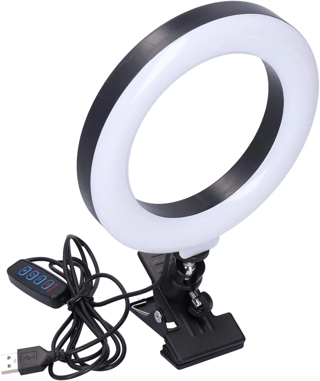 نور حلقه ای ال ای دی سلفی، 16 سانتی متر با قابلیت چرخش 360 درجه، نورپردازی پخش زنده، نورپردازی وب کم با پیچ 1/4 اینچی به همراه گیره نگهدارنده، 2800K-7200K با قابلیت تنظیم نور، برای کنفرانس ویدئویی، عکاسی، پخش زنده