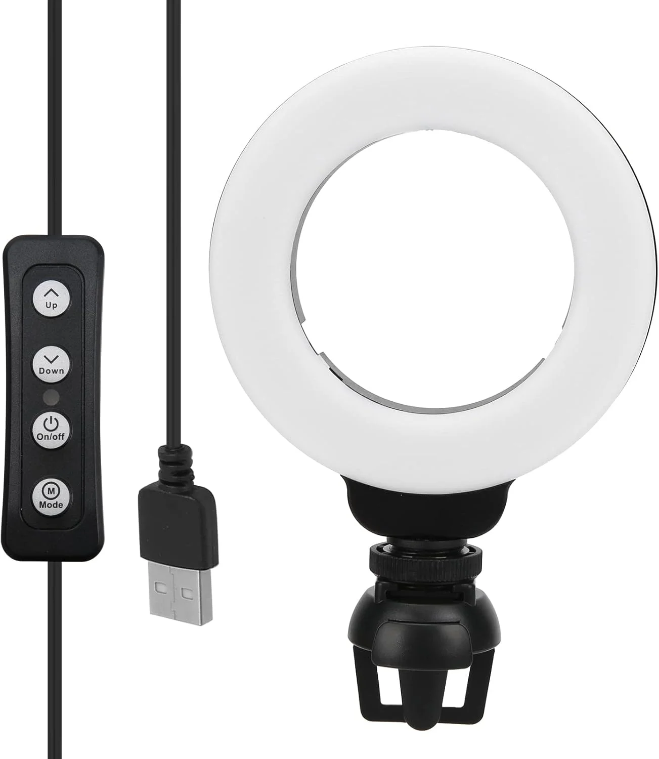 چراغ حلقه ای ال ای دی 4 اینچی، نور حلقه ای کنفرانس ویدیویی با سه پایه گیره ای، نورپردازی قابل تنظیم 3200-6500K، سازگار با کامپیوتر، تبلت و موبایل، برای پخش زنده ویدیو