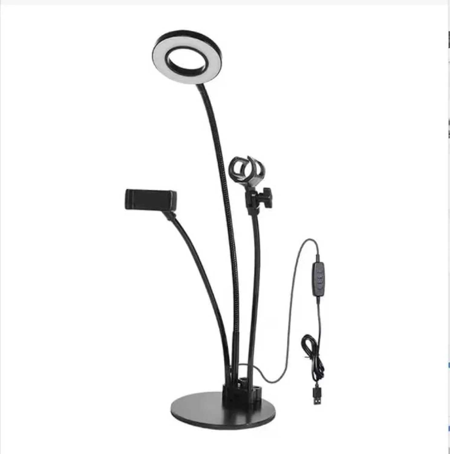 پایه نگهدارنده موبایل YU WELL 3 در 1 با نورپردازی، مناسب پخش زنده و عکس سلفی، دارای چراغ سلفی و نگهدارنده میکروفون، چراغ رومیزی جوانسازی پوست