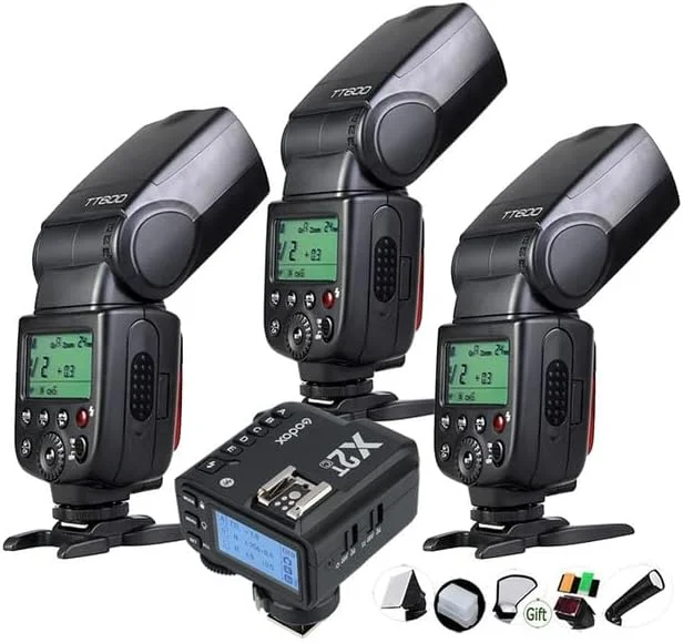 فلاش اکسترنال GNs60 با سیستم وایرلس 2.4G برای دوربین‌های DSLR کانن، پنتاکس، الیمپوس و سونی (3 عدد TT600 به همراه X2T برای فوجی‌فیلم)