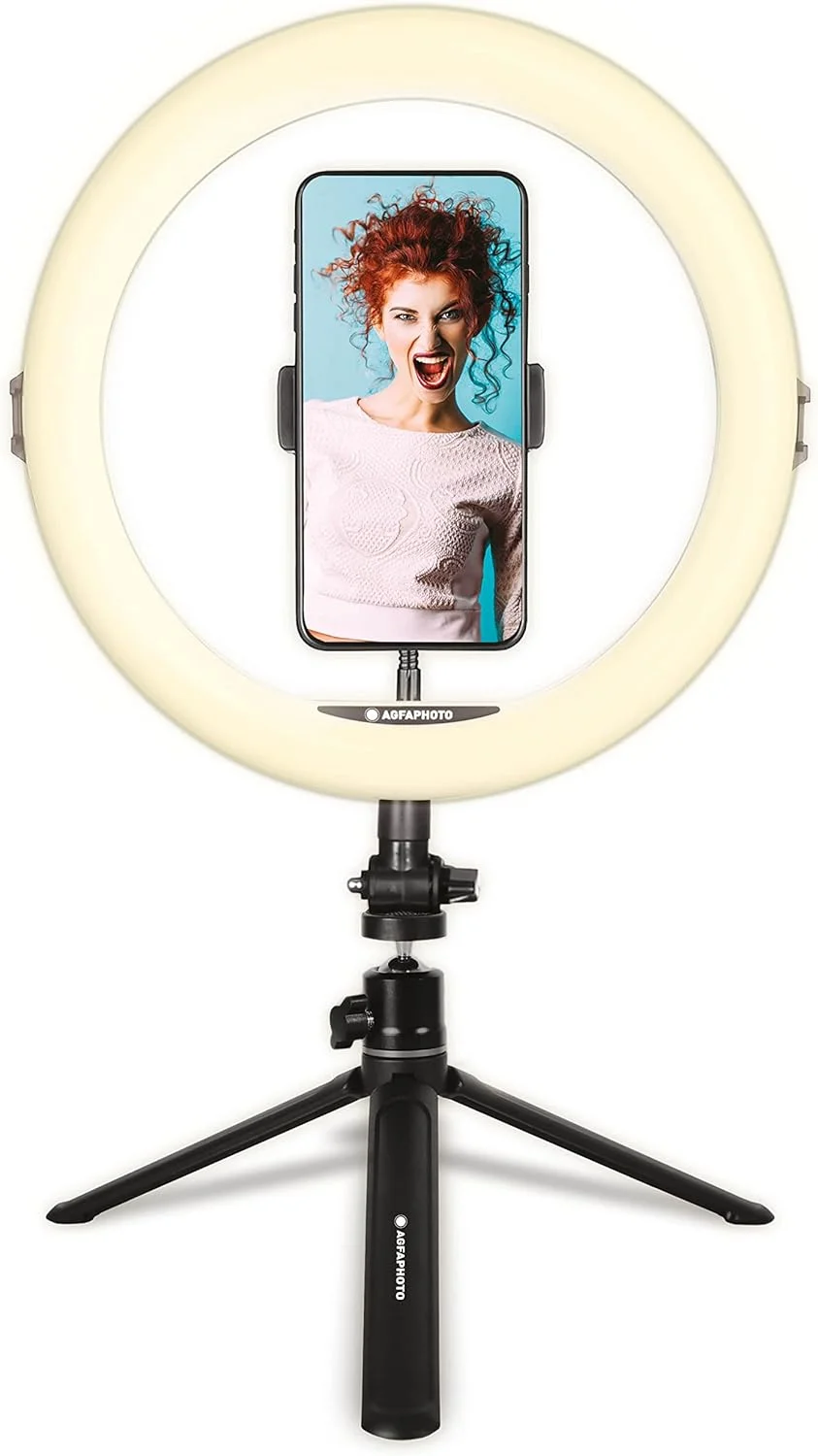 حلقه نور AgfaPhoto Ring Light Realiview ARL11 به همراه سه پایه - نور LED برای تلفن، عکس، سلفی، ویدیو، یوتیوب، آرایش