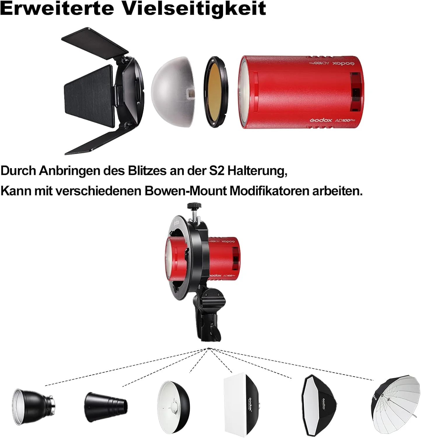 کیت فلاش استودیویی پرتابل Godox AD100Pro، 100Ws، نور فلاش بی سیم 2.4G HSS 1/8000s، جمع و جور، مناسب دوربین، فلاش، نور مدلینگ + دیفیوزر گنبدی (قرمز) کیت فلاش استودیویی پرتابل Godox AD100Pro، 100Ws، نور فلاش بی سیم 2.4G HSS 1/8000s، جمع و جور، مناسب دوربین، فلاش، نور مدلینگ + دیفیوزر گنبدی (قرمز)