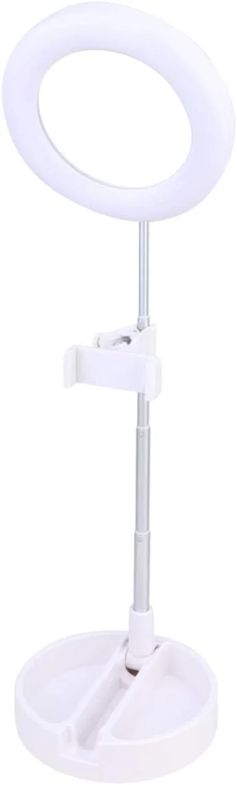 نور حلقه ای با پایه نگهدارنده قابل تنظیم تلفن همراه، نور پرکننده مینی LED رومیزی برای عکاسی، فیلمبرداری، آرایش، پخش زنده - سفید