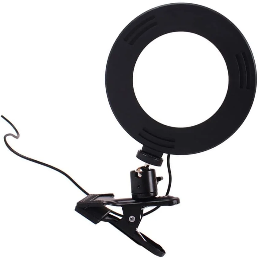 حلقه نور ویدئویی با گیره رومیزی برای پخش زنده، آرایش، ضبط ویدئو، عکاسی دوربین 6 اینچ