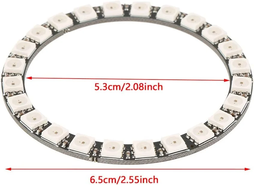 حلقه چراغ LED RGB 24 بیتی، نور پیکسلی دایره ای حساس 5 ولت DC با درایورهای یکپارچه برای نورپردازی داخلی