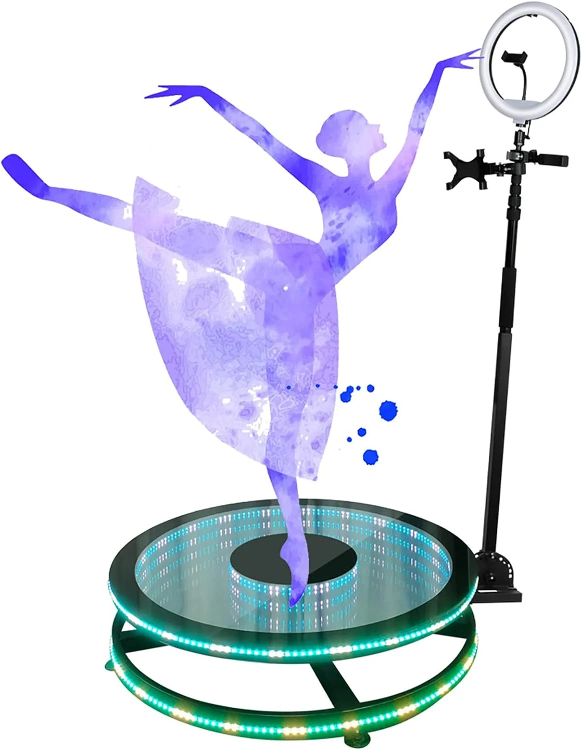 دستگاه عکاسی 360 درجه برای مهمانی ها، دستگاه عکاسی حرکت آهسته با نگهدارنده سلفی رینگ لایت، مناسب برای ایستادن افراد روی دستگاه، دارای کنترل از راه دور، چرخش خودکار، دوربین چرخشی حرکت آهسته، 100 سانتی متر