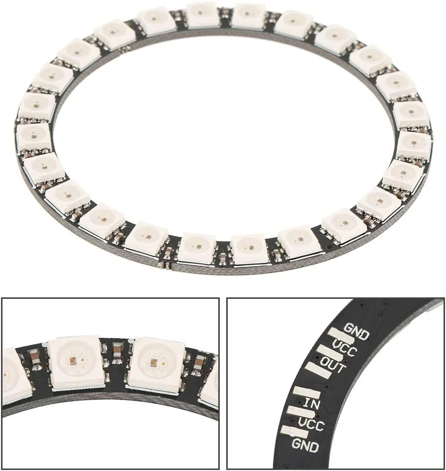 حلقه چراغ LED RGB 24 بیتی، نور پیکسلی دایره ای حساس 5 ولت DC با درایورهای یکپارچه برای نورپردازی داخلی