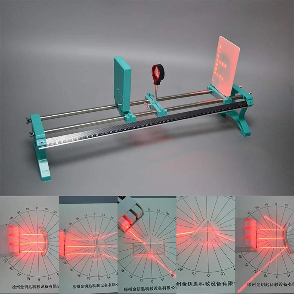 مجموعه آزمایش های علوم فیزیکی مدل آموزشی شامل چندین عدسی، سکوی آزمایش نوری و دو منبع نور برای ابزار تدریس مدرسه آشنایی کودکان