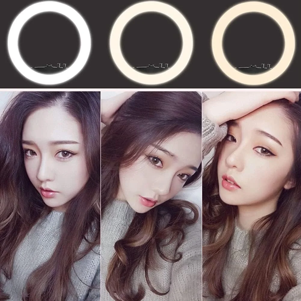 نور ال ای دی، رینگ لایت ال ای دی 10 اینچی مناسب پخش زنده و سلفی، با قابلیت تنظیم نور و 3 حالت نوری (پلاستیکی)