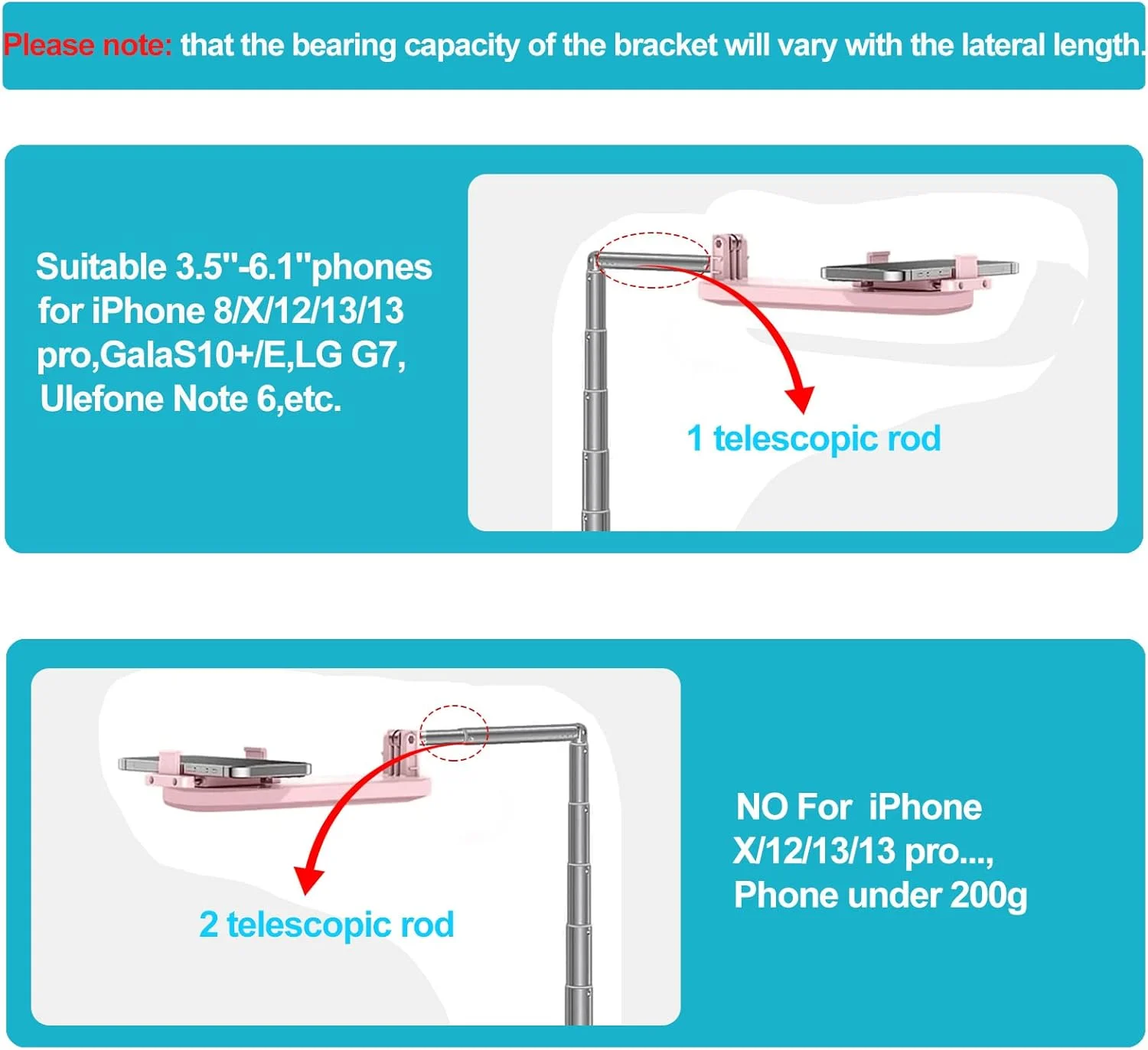 پایه نگهدارنده گوشی سلفی تلسکوپی، پایه نگهدارنده گوشی برای ضبط ویدیو، چراغ LED تاشو بی سیم قابل شارژ با 7 روشنایی، برای پخش زنده/یوتیوب/تیک تاک/ضبط ویدیو/عکاسی/مطالعه (صورتی)