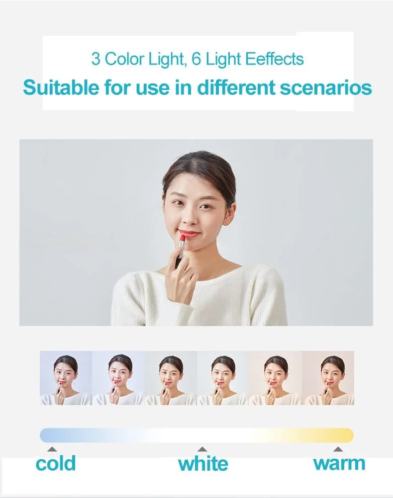 پایه نگهدارنده گوشی سلفی تلسکوپی، پایه نگهدارنده گوشی برای ضبط ویدیو، چراغ LED تاشو بی سیم قابل شارژ با 7 سطح روشنایی، برای پخش زنده/یوتیوب/تیک تاک/ضبط ویدیو/عکاسی/مطالعه (سفید)