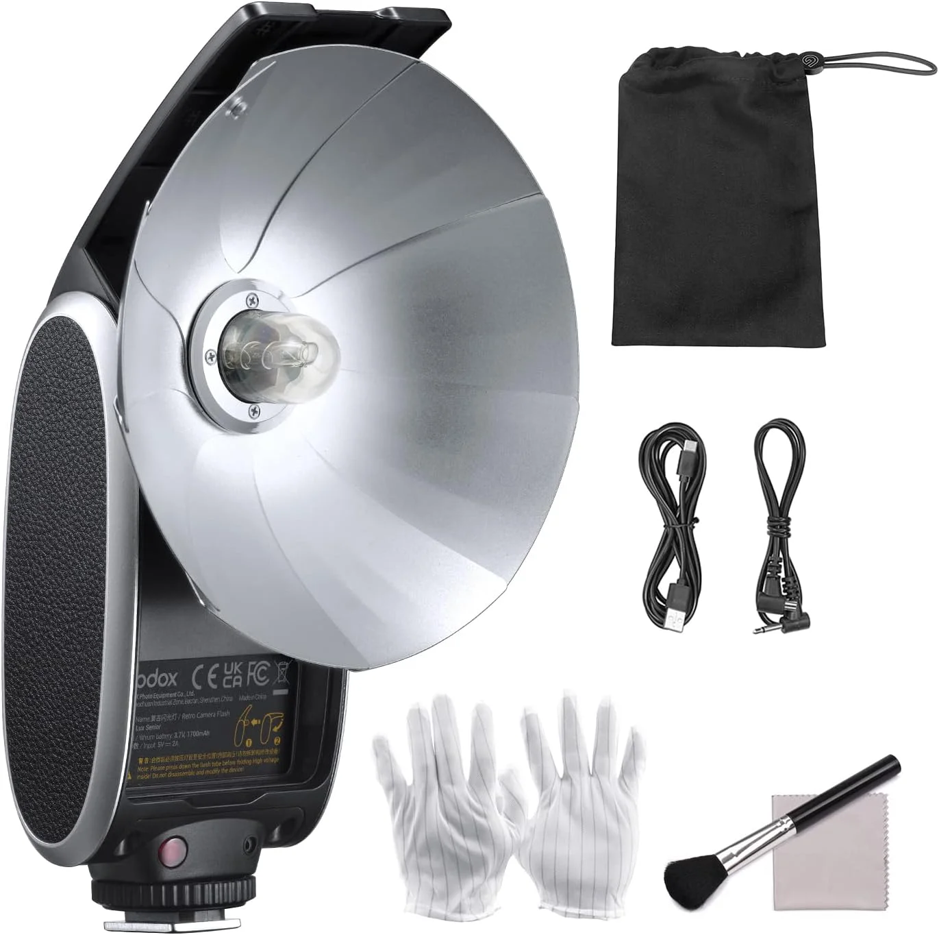 فلاش دوربین رترو گودکس Lux Senior GN14، دمای رنگ 6000 کلوین، فاصله کانونی 28 میلی‌متر، جایگزین برای دوربین‌های کانن، نیکون، سونی، فوجی‌فیلم، الیمپوس با کفشک اتصال + کیت تمیزکننده 3 در 1