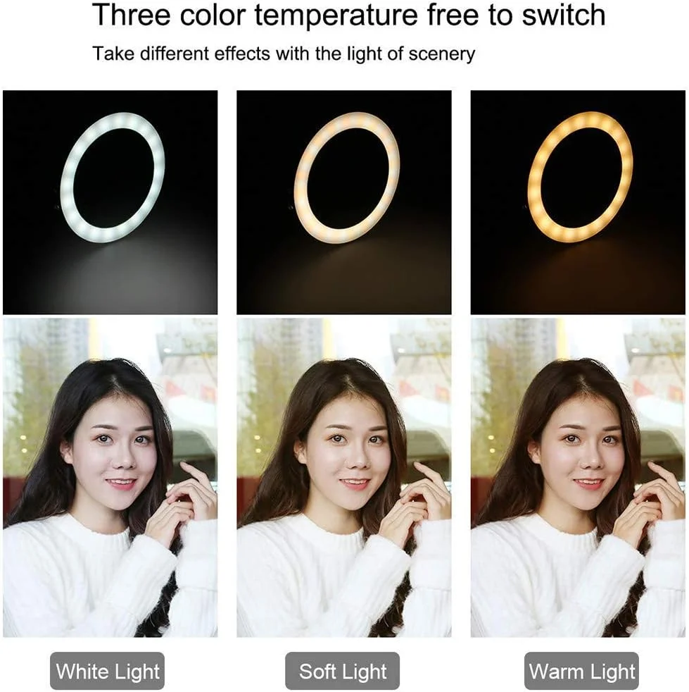 حلقه نور ال ای دی کوچک 5 اینچی با پایه سه پایه تلسکوپی، نور سلفی ال ای دی قابل حمل و کم نور، 3 حالت نور، 10 سطح روشنایی حلقه نور ال ای دی کوچک 5 اینچی با پایه سه پایه تلسکوپی، نور سلفی ال ای دی قابل حمل و کم نور، 3 حالت نور، 10 سطح روشنایی