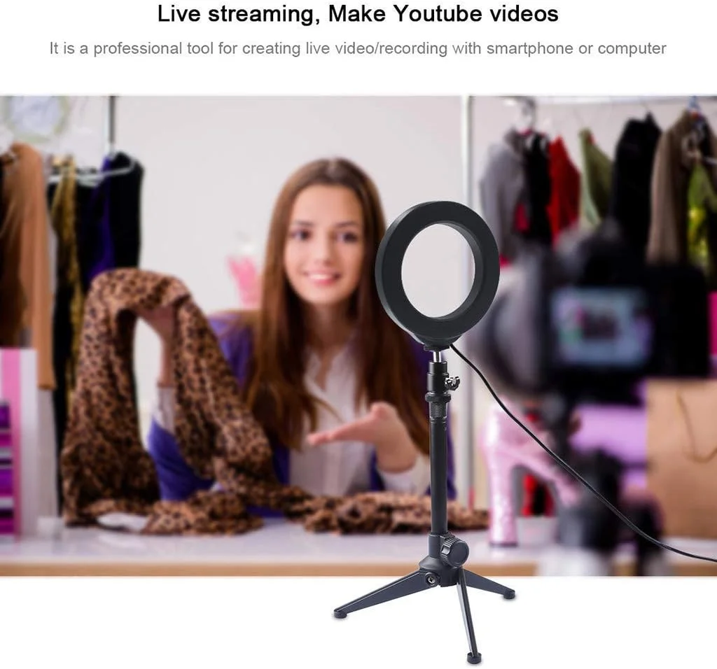 حلقه نور ال ای دی کوچک 5 اینچی با پایه سه پایه تلسکوپی، نور سلفی ال ای دی قابل حمل و کم نور، 3 حالت نور، 10 سطح روشنایی حلقه نور ال ای دی کوچک 5 اینچی با پایه سه پایه تلسکوپی، نور سلفی ال ای دی قابل حمل و کم نور، 3 حالت نور، 10 سطح روشنایی