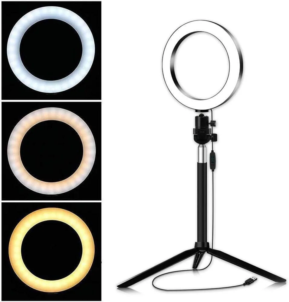 حلقه نور با پایه، 3 حالت رنگی و 10 سطح روشنایی برای یوتیوب، فیسبوک، پخش زنده، آرایش، (14.5CM, 16CM, 20CM) سه گزینه (اندازه: 16CM)