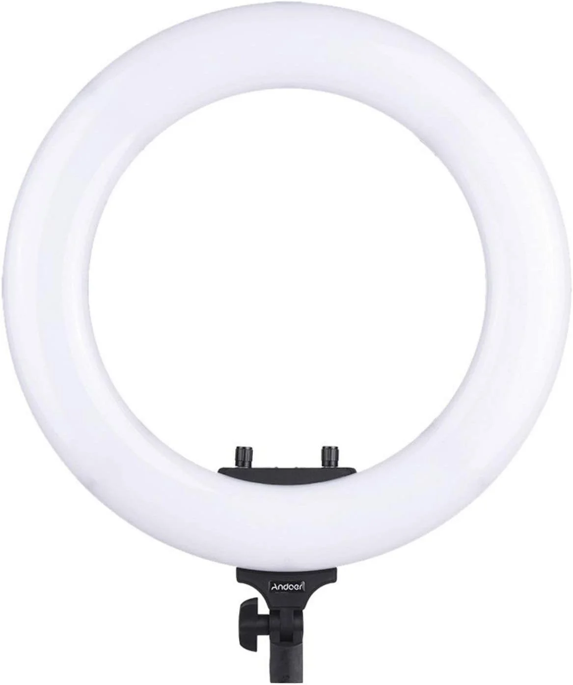 حلقه نور ال ای دی 18 اینچ 48 وات با قابلیت تنظیم نور 3200-5600K دو رنگ به همراه نگهدارنده تلفن همراه برای پخش زنده، آرایش و استریم (مشکی، دوشاخه آمریکایی)