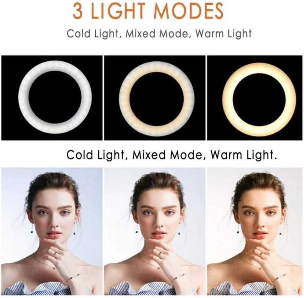 حلقه نور با پایه و نگهدارنده تلفن، چراغ‌های زیبایی زنده با قابلیت تنظیم نور، حلقه نور ال ای دی، نور ویدئویی عکس استودیو رابط USB با پایه سه پایه، کیت نورپردازی عکس و فیلم دوربین