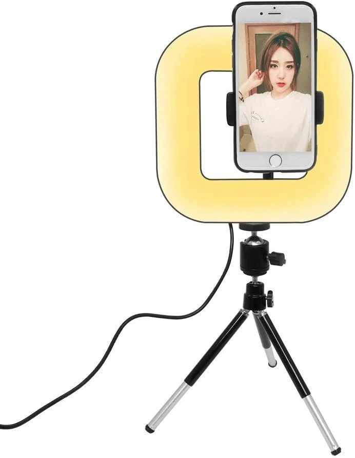 نور حلقه ای قابل تنظیم با سه پایه، نور حلقه ای مربعی 72 LED برای استودیو 6000K، نور پرکننده حلقه ای سلفی با میله قابل تنظیم، نگهدارنده تلفن جهانی، بدون خیرگی