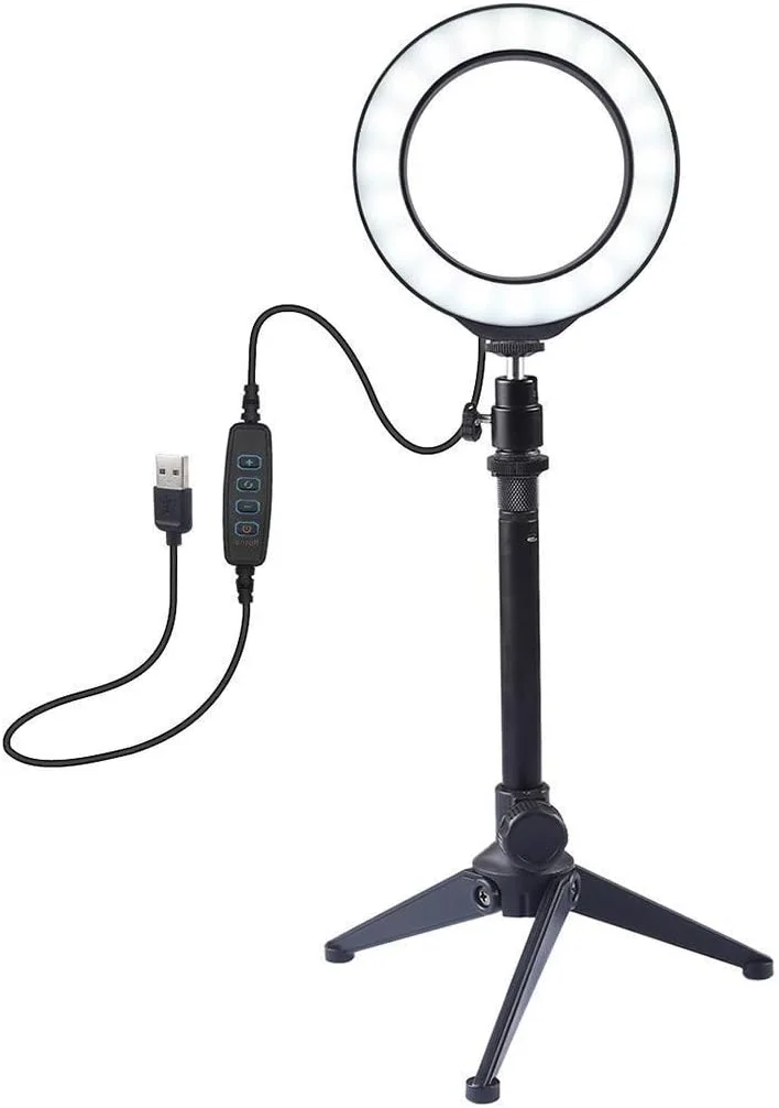 نور حلقه ای رومیزی کوچک 5 اینچی با پایه سه پایه، نور پرکننده سلفی LED قابل حمل و کم نور، 3 حالت نور