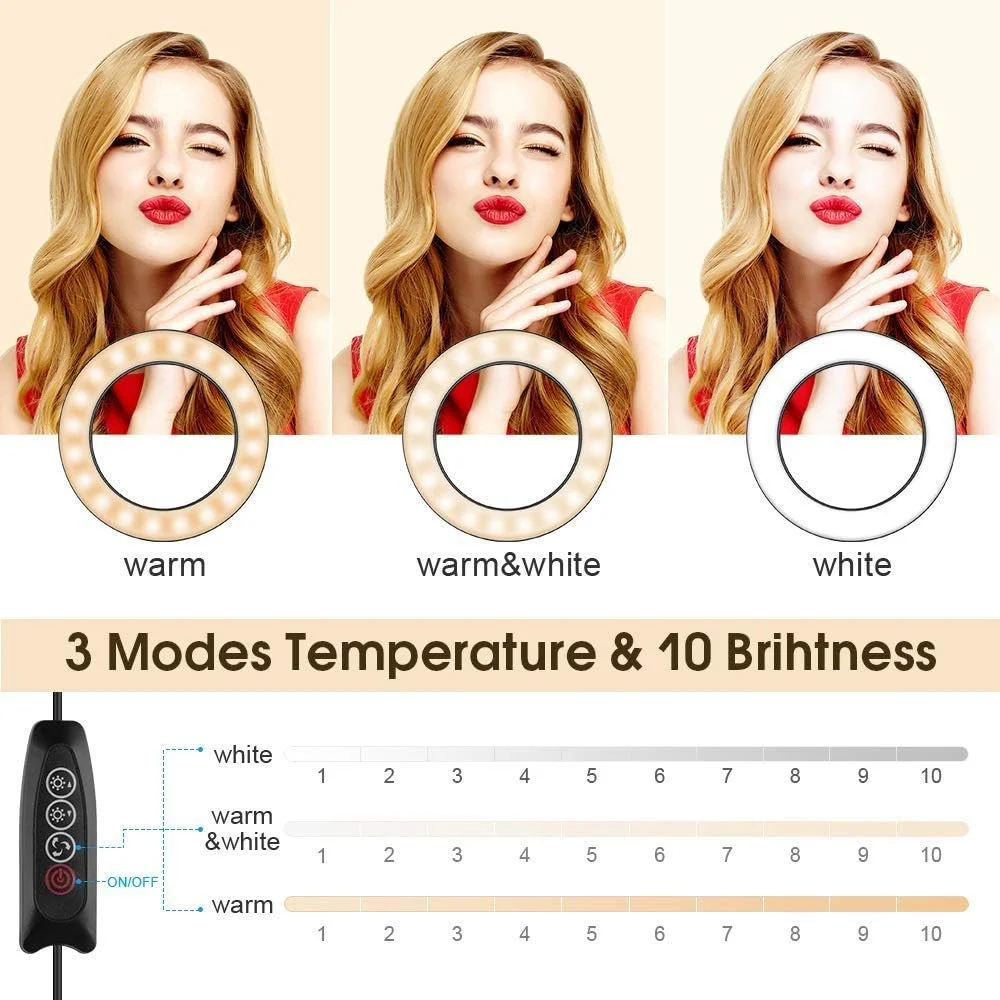 نور حلقه ای 6.2 اینچی با پایه سه پایه قابل تنظیم، نور حلقه ای رومیزی با قابلیت تنظیم نور با 3 حالت نور و 10 سطح روشنایی برای پخش زنده، آرایش، ویدیوهای یوتیوب نور حلقه ای 6.2 اینچی با پایه سه پایه قابل تنظیم، نور حلقه ای رومیزی با قابلیت تنظیم نور با 3 حالت نور و 10 سطح روشنایی برای پخش زنده، آرایش، ویدیوهای یوتیوب
