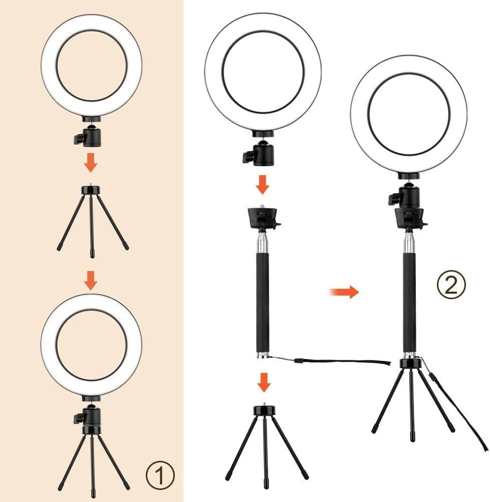 نور حلقه ای 6.2 اینچی با پایه سه پایه قابل تنظیم، نور حلقه ای رومیزی با قابلیت تنظیم نور با 3 حالت نور و 10 سطح روشنایی برای پخش زنده، آرایش، ویدیوهای یوتیوب نور حلقه ای 6.2 اینچی با پایه سه پایه قابل تنظیم، نور حلقه ای رومیزی با قابلیت تنظیم نور با 3 حالت نور و 10 سطح روشنایی برای پخش زنده، آرایش، ویدیوهای یوتیوب