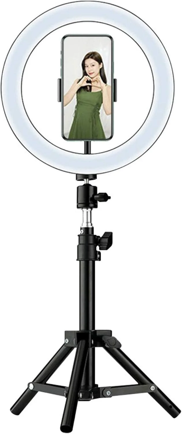 حلقه نور ال ای دی سامنورلی 10 اینچی با پایه جداشدنی برای پخش زنده، آرایش، سلفی (مشکی، 10 اینچ)