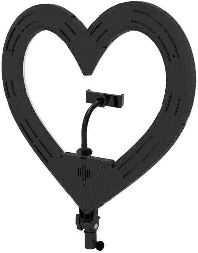 نور حلقه ای قلبی شکل با نمایشگر دیجیتال + شارژ USB + نور پر کننده حلقه ای LED رنگی RGB6 جدید 18 اینچی برای لایو استریم موبایل، پرتره، ویدیو و آرایش (مشکی، 55x15x54 سانتی متر)