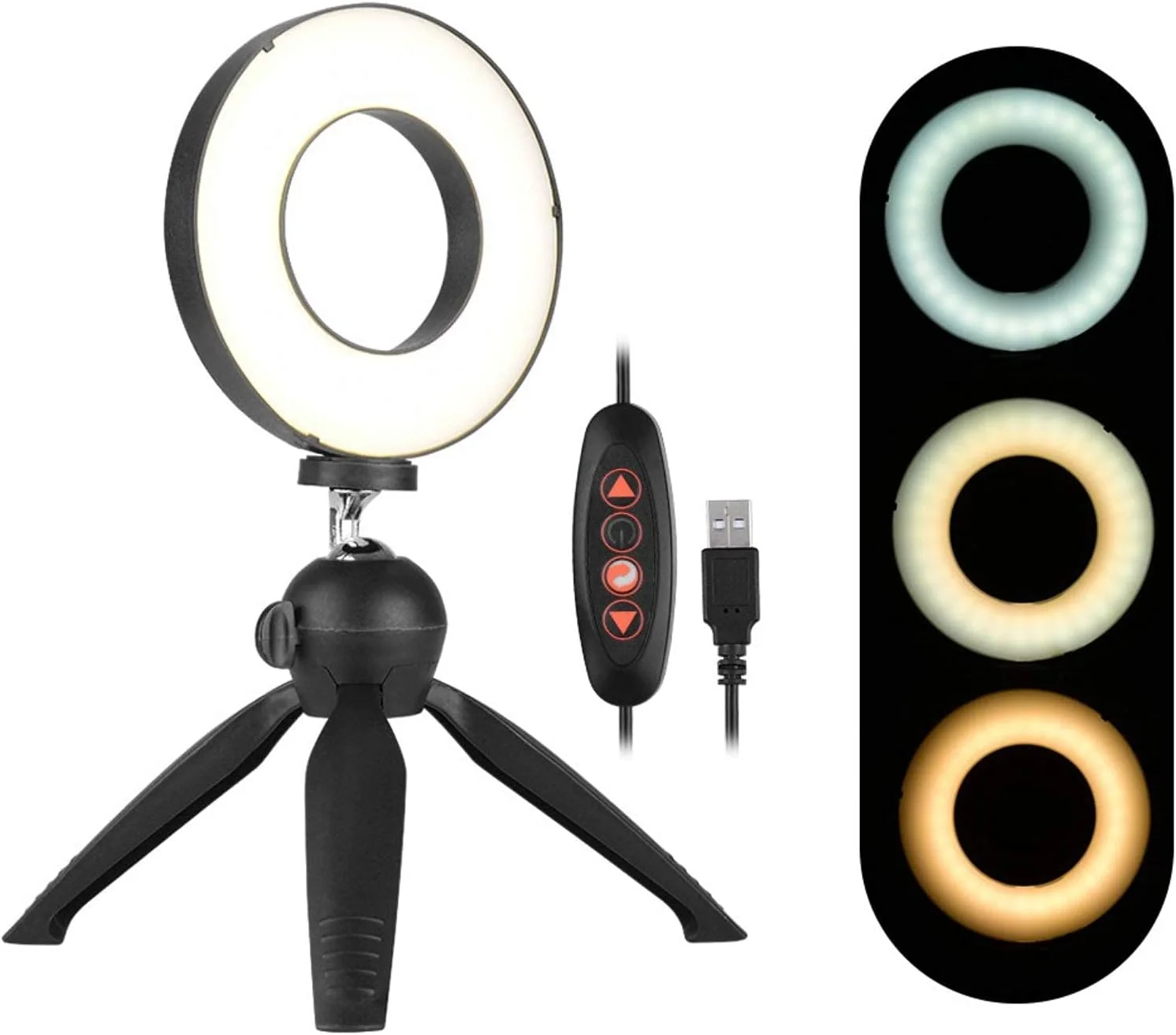 حلقه نور ال ای دی Samnuerly با قطر 4.6 اینچ، دارای 3 حالت نور و روشنایی قابل تنظیم به همراه پایه سه پایه، مناسب برای پخش زنده و آرایش (مشکی، 4.6 اینچ)