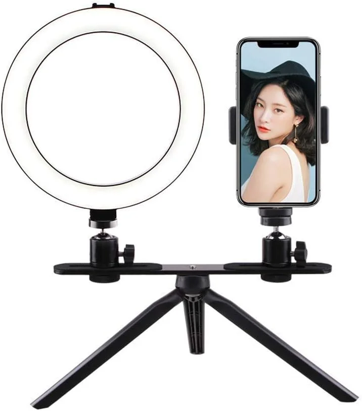 نور حلقه ای رومیزی قابل تنظیم Samnuerly، نور پر کننده حلقه ای LED برای عکاسی سلفی استودیویی با سه پایه، برای عکاسی آرایش با تلفن هوشمند