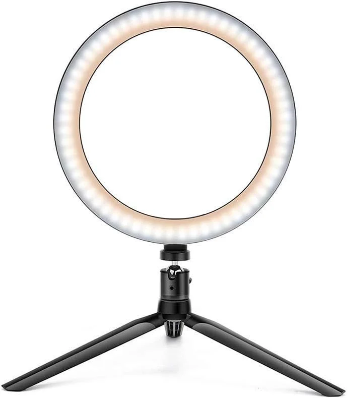 حلقه نور سلفی دیمر دار Samnuerly، حلقه نور LED 10 اینچی با سه پایه بلوتوثی برای عکاسی، آرایش، ویدئو و استریمینگ آنلاین، 20 سانتی متر + سه پایه + بلوتوث